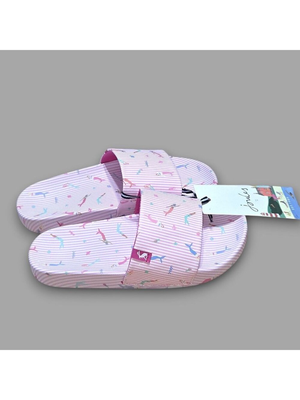 New w Tags! Joules Little Girls' Sz 1 Mermaid Stripe Slide Sandals